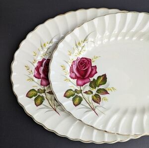 2 Myott Anniversary Rose Oval Platters Vintage Shabby Chic Decor See Description